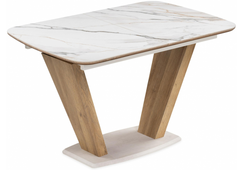 Керамический стол Петир 120(160)х80х75 gilt white / дуб монтана (80x75). 