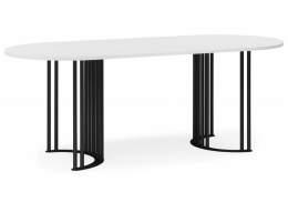 Стол деревянный Хьюго О 180 х 90 белая шагрень пленка / черные ноги (90x75,5)